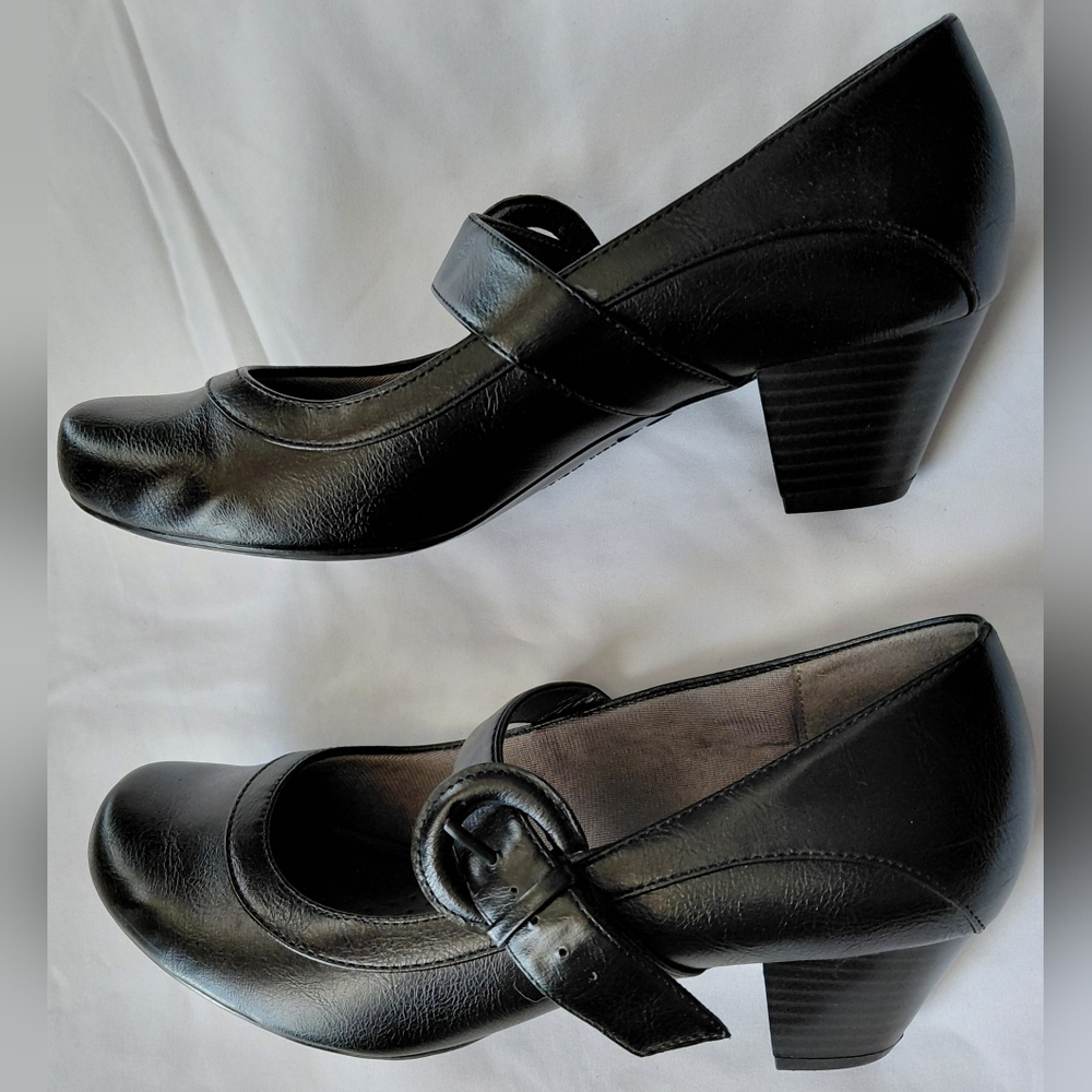 Life Stride Black Mary Jane Square Heel, Side Buckle, Sz 7M. Witchy Goth, Winter - Picture 5 of 7